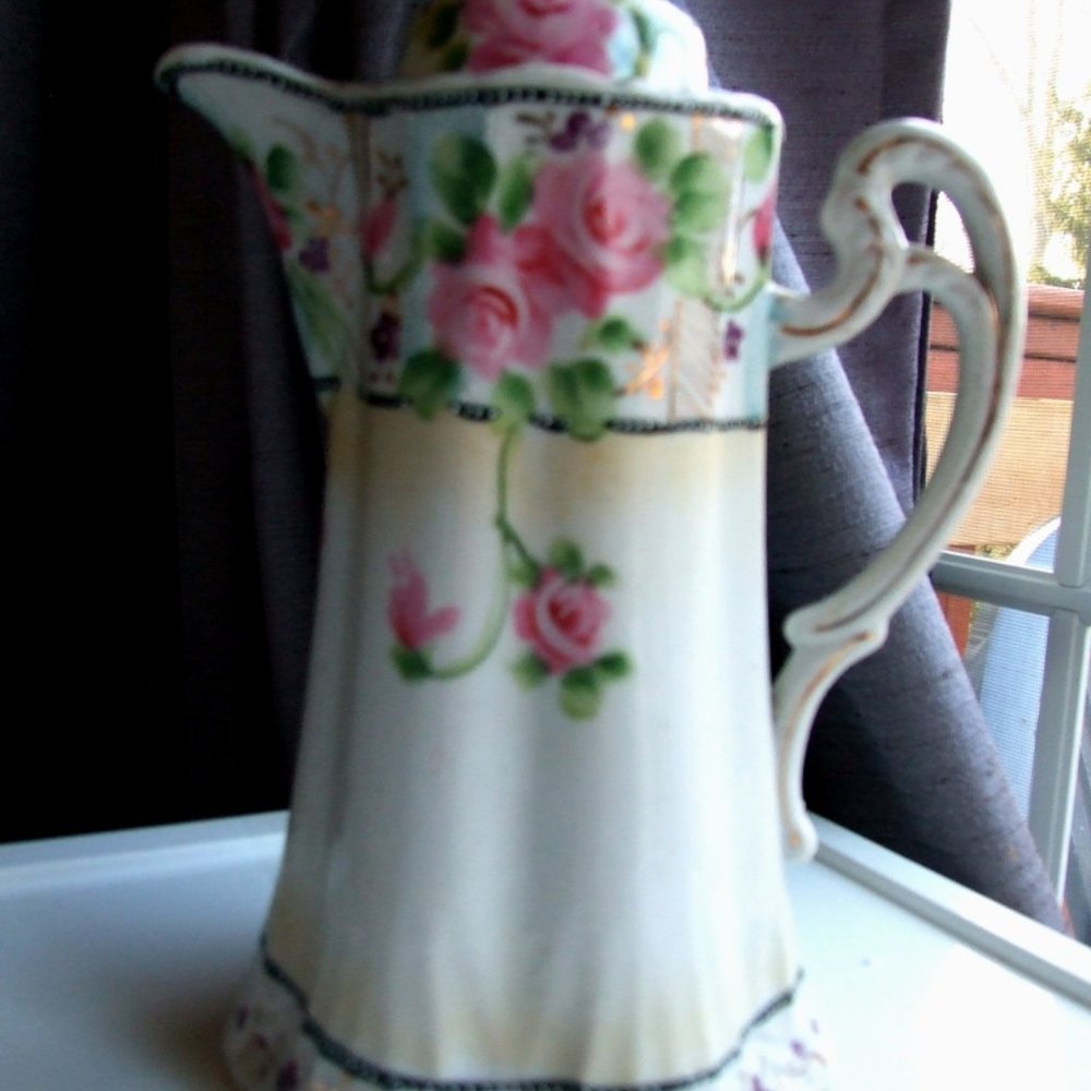 Vintage Coffee Pot Pretty Flowered Porcelain VICTORIAN